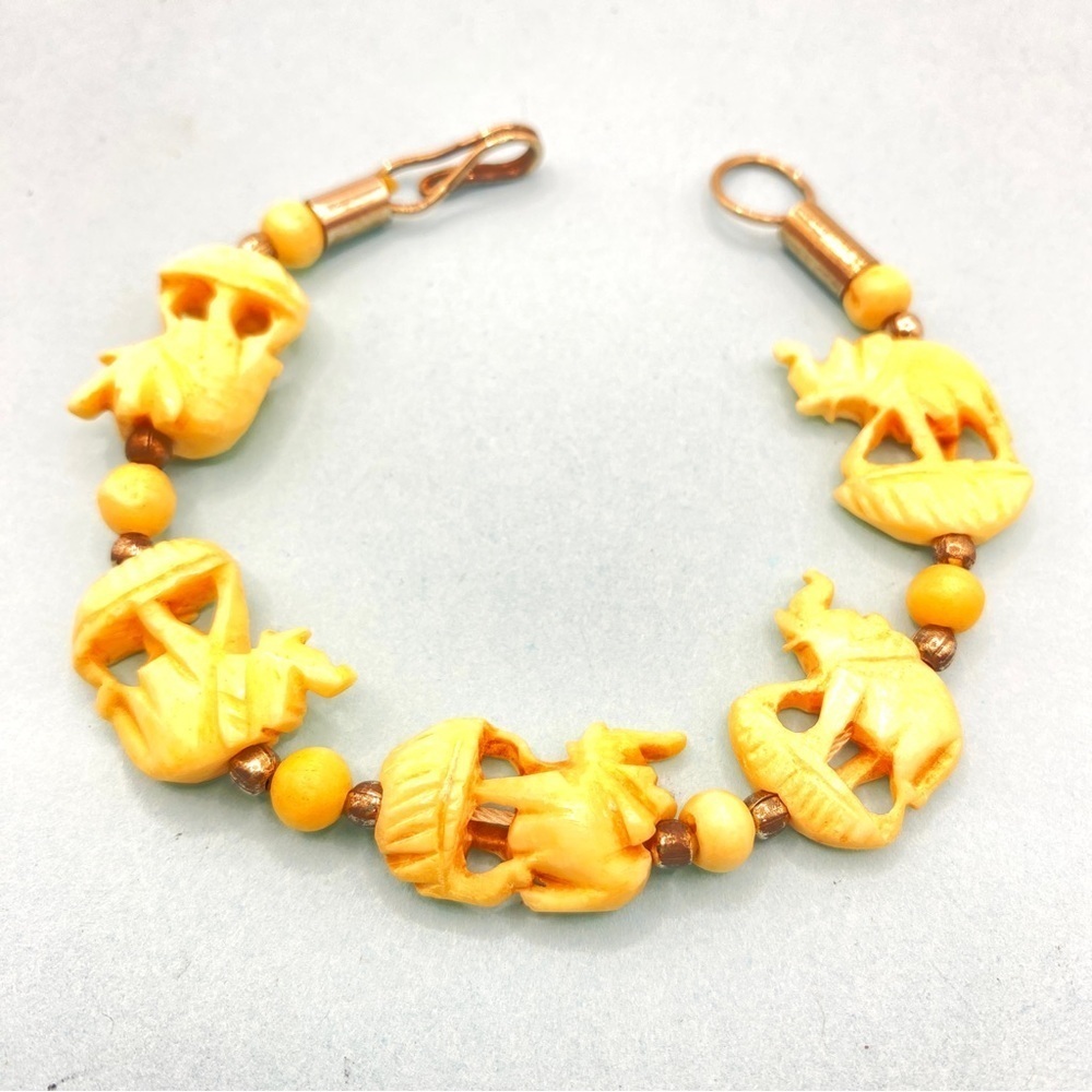 Bovine Carved Elephant Bead Boho Tribal Bracelet